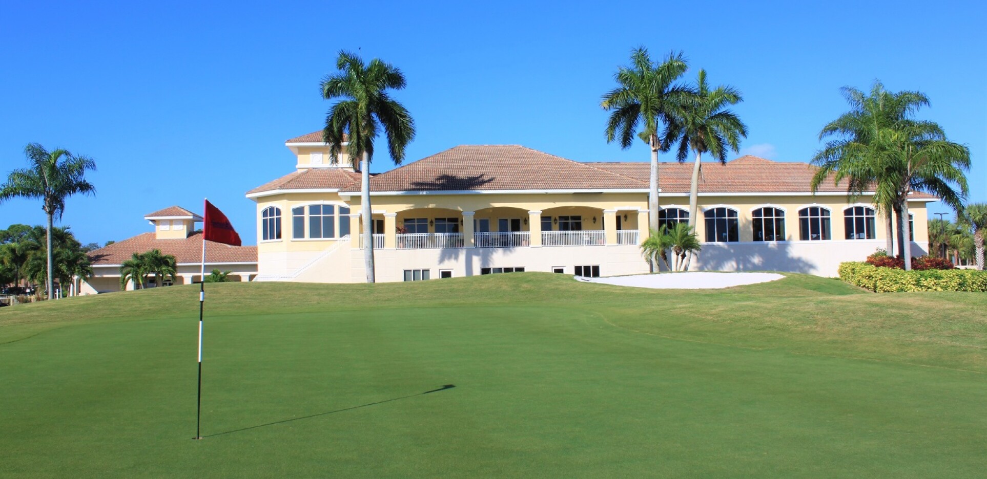 View of golf course and back of clubhouse